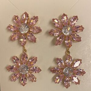 Glass Pink Floral Drop Earrings